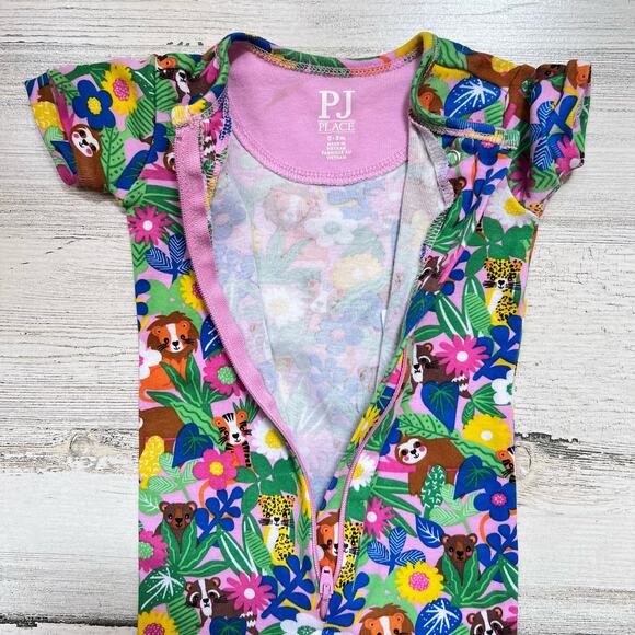 Children’s Place Girls Shortie Pajama Size 0-3M Critter Floral One Piece Cotton - Picture 4 of 6